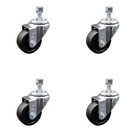 Service Caster 3.5 Inch SS Soft Rubber Wheel Swivel 12mm Threaded Stem Caster Set SCC SCC-SSTS20S3514-SRS-M1215-4